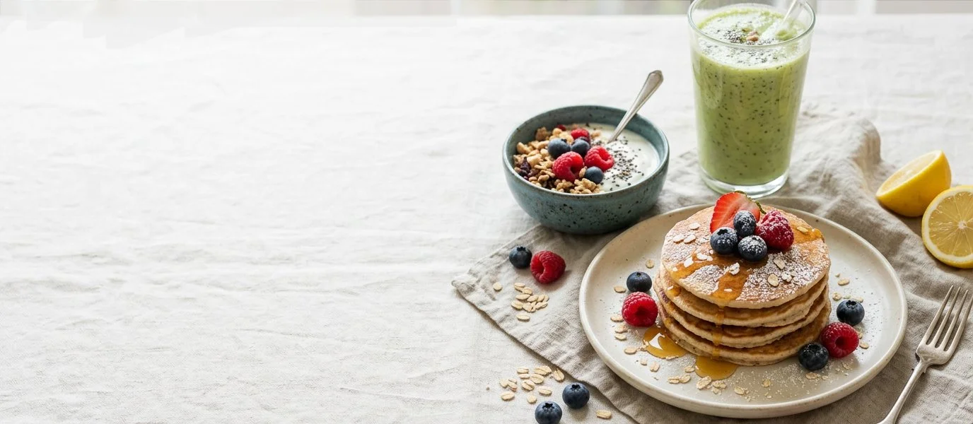Low sugar breakfast ideas — pancakes, granola and smoothies