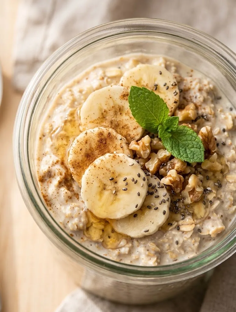 cinnamon banana overnight oats sugar swap — oats with mashed ripe banana, less sugar recipe
