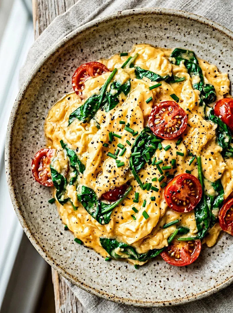 creamy scrambled eggs with spinach sugar swap — creamy scrambled eggs with spinach, less sugar recipe