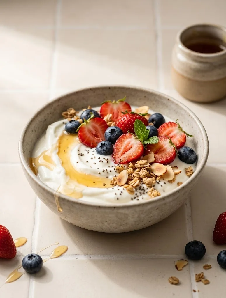 Greek yogurt bowl berries no sweetened yogurt