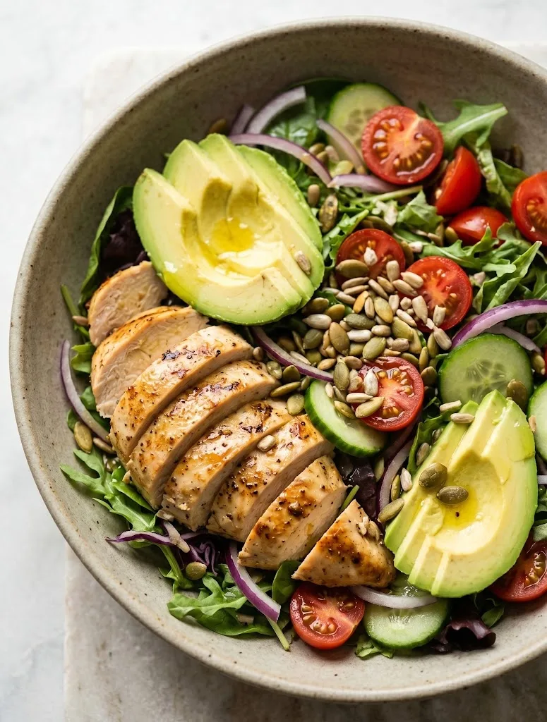 grilled chicken salad with avocado sugar swap — chicken & avocado with lemon dressing, less sugar recipe