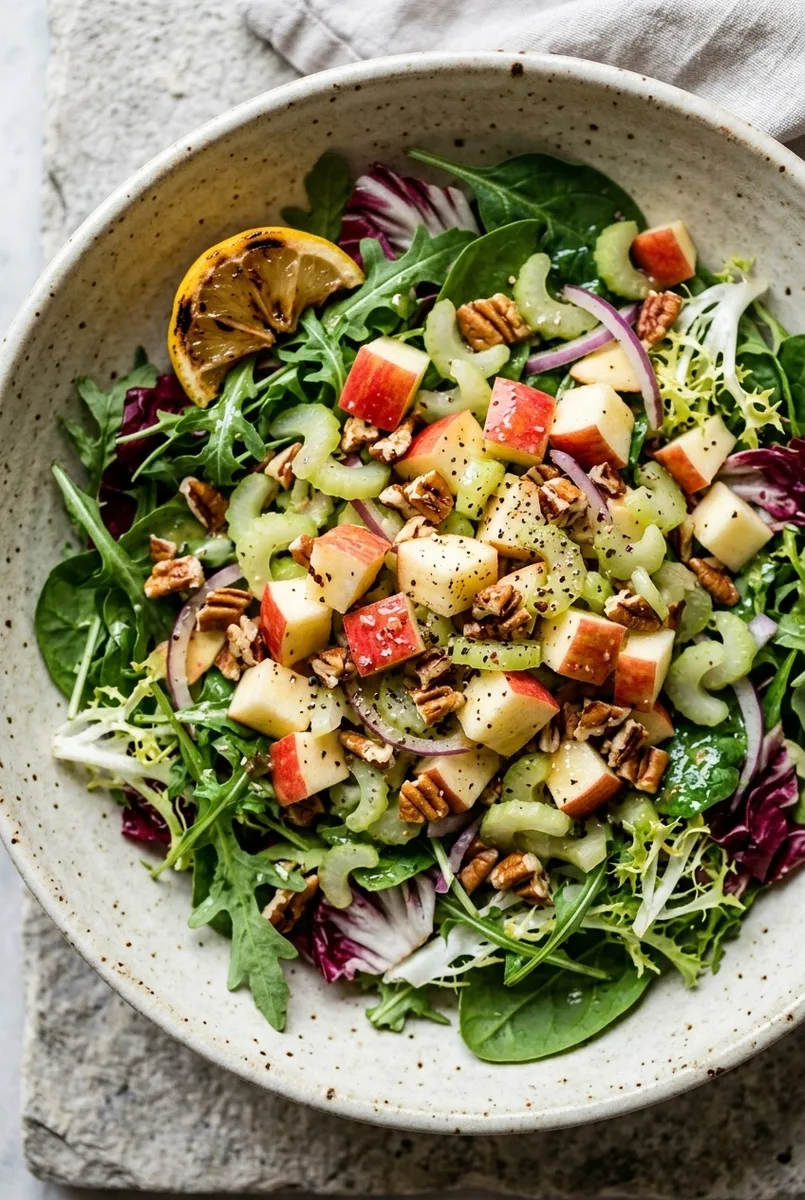 apple celery pecan salad with lemon dijon vinaigrette — no added sugar recipe by Mel