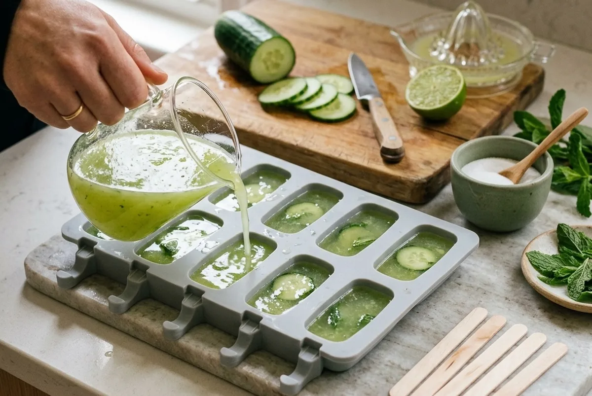 blending cucumber lime mixture for no sugar added popsicles — The Sugar Swap process photo