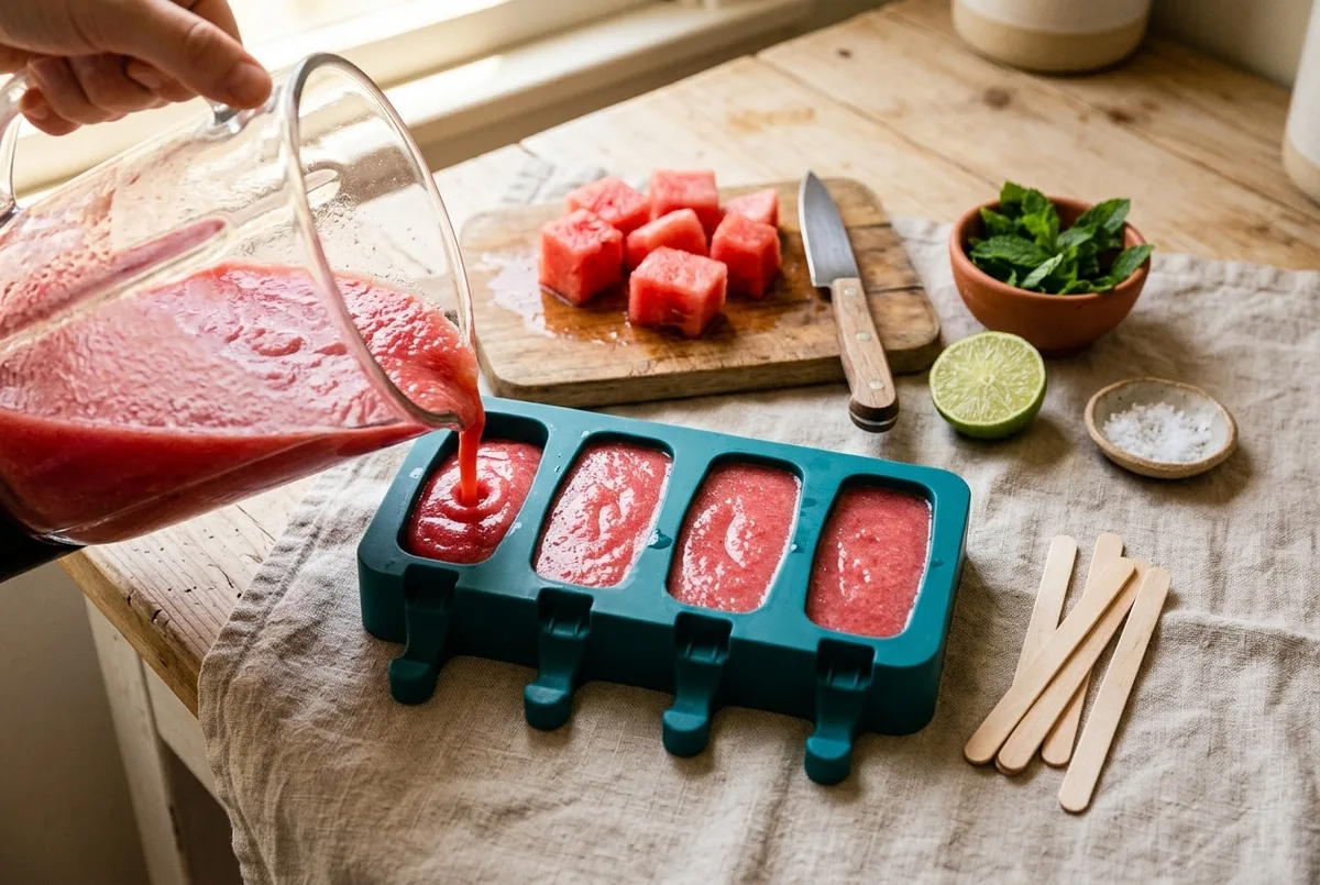 blending watermelon and mint for no added sugar popsicles — The Sugar Swap process photo