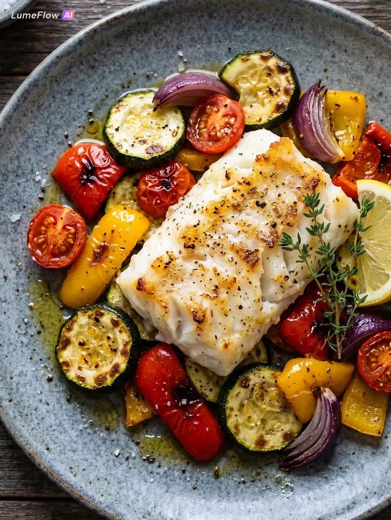 pan-seared cod with mediterranean veg sugar swap — herb & veggie seared cod, less sugar recipe