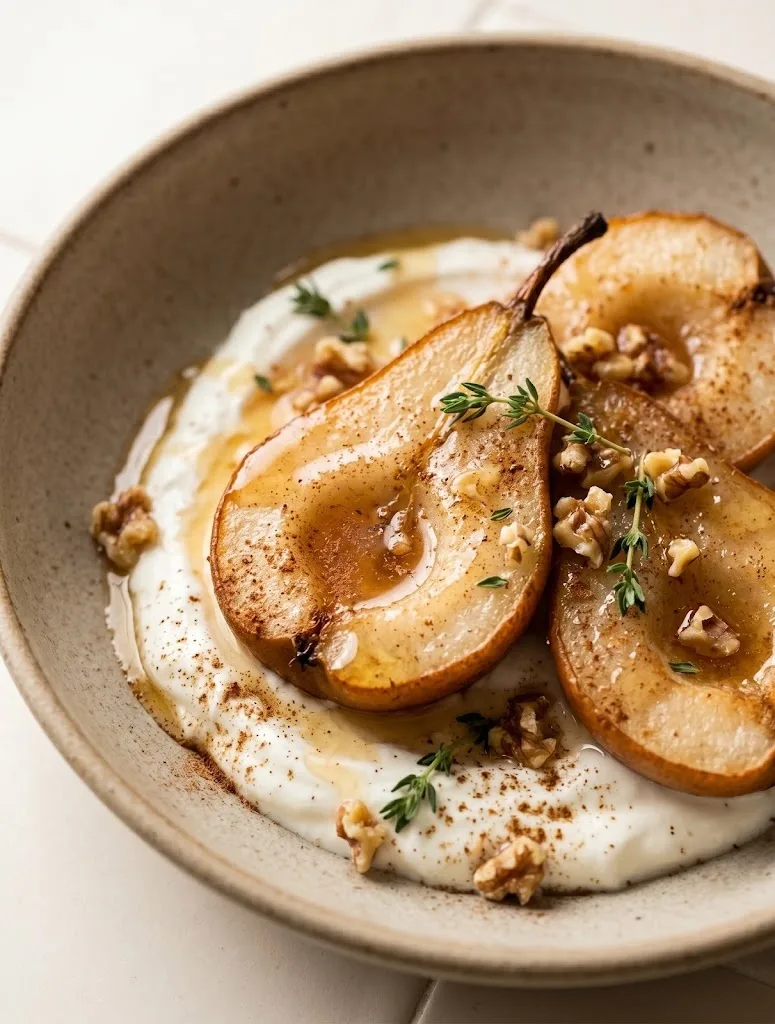 roasted pears with greek yogurt sugar swap — roasted pears with plain greek yogurt, less sugar recipe
