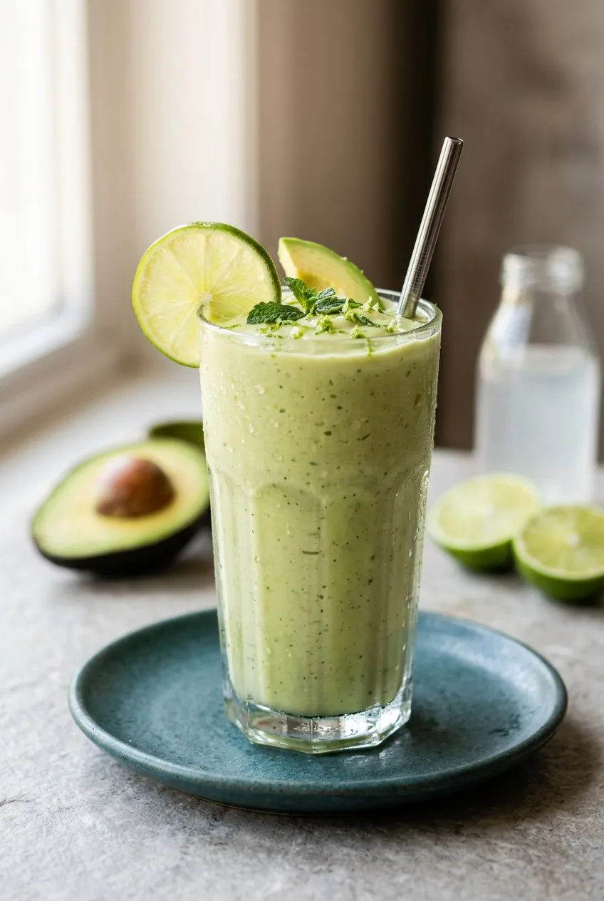 low sugar avocado lime smoothie with monk fruit and coconut water — creamy no sugar added recipe by Mel