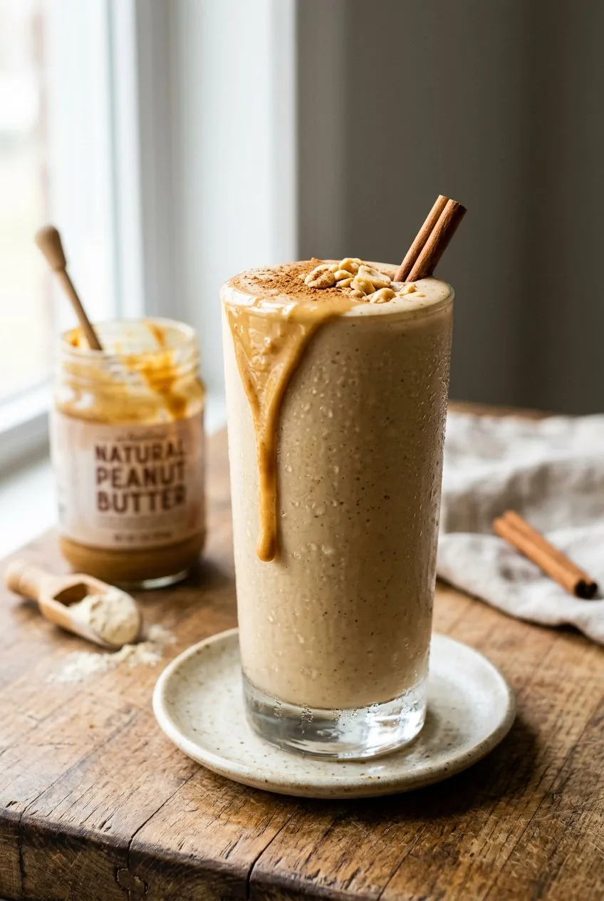 low sugar peanut butter protein smoothie with unsweetened protein powder and cinnamon — no added sugar recipe by Mel