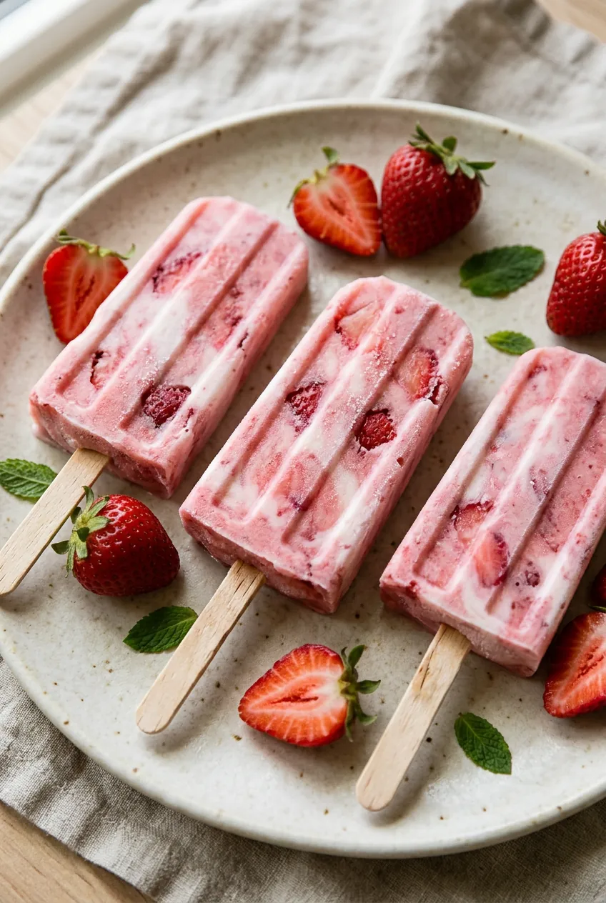 fresh mediterranean strawberry & cream popsicles — sugar swap recipe by Mel