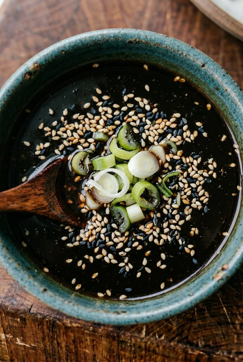 sugar-free teriyaki sauce with spring onions and sesame seeds — sugar swap recipe by Mel